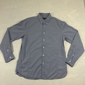 John Varvatos USA Mens L Blue Burgundy Stripe Button Down Shirt Cotton